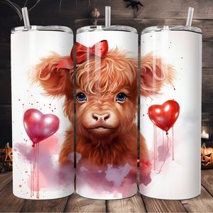 Handcrafted valentines baby cow 20oz skinny tumbler